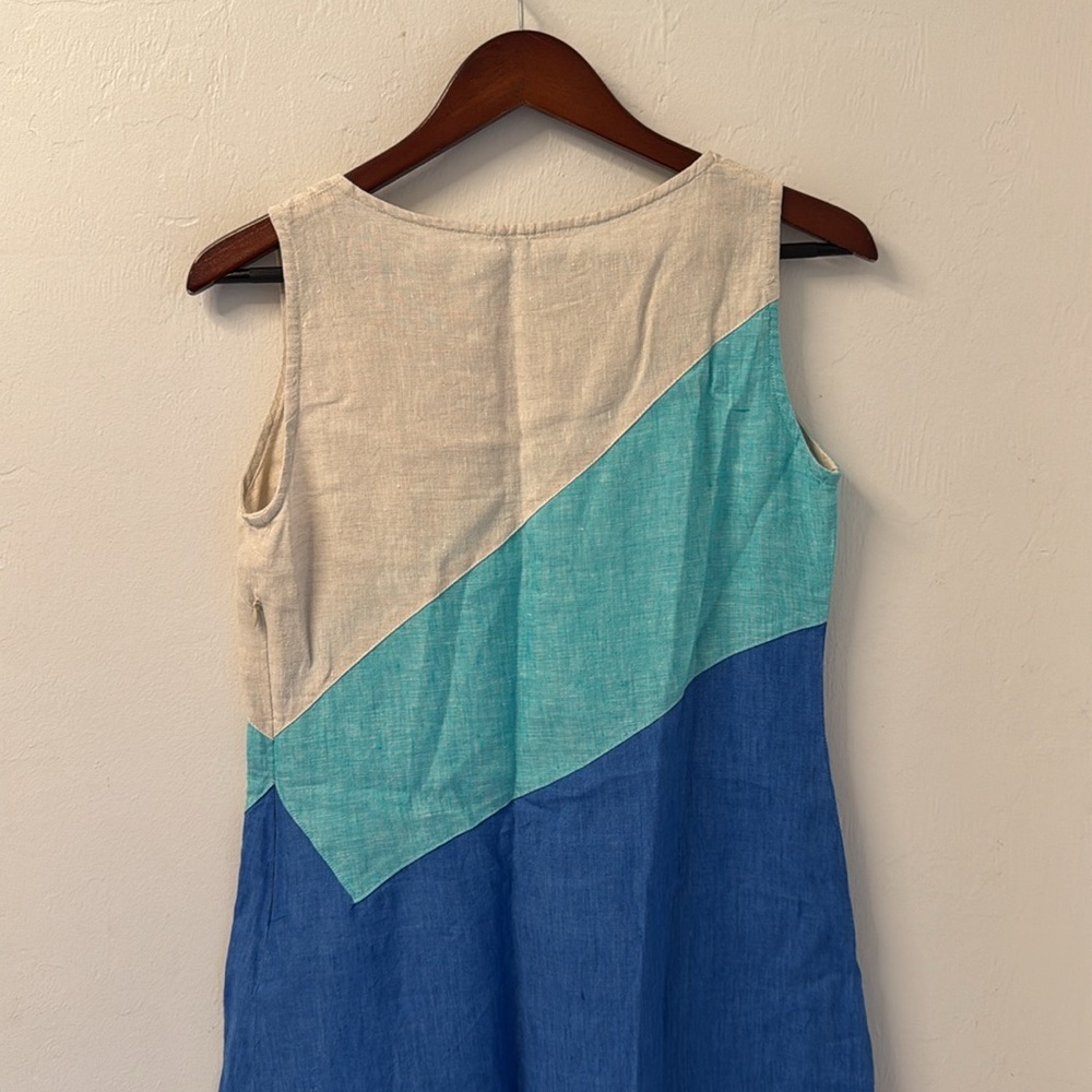 Mario Romano Linen Shift Dress Size Small Sleeveless Colorblock Made in Italy - Picture 7 of 11